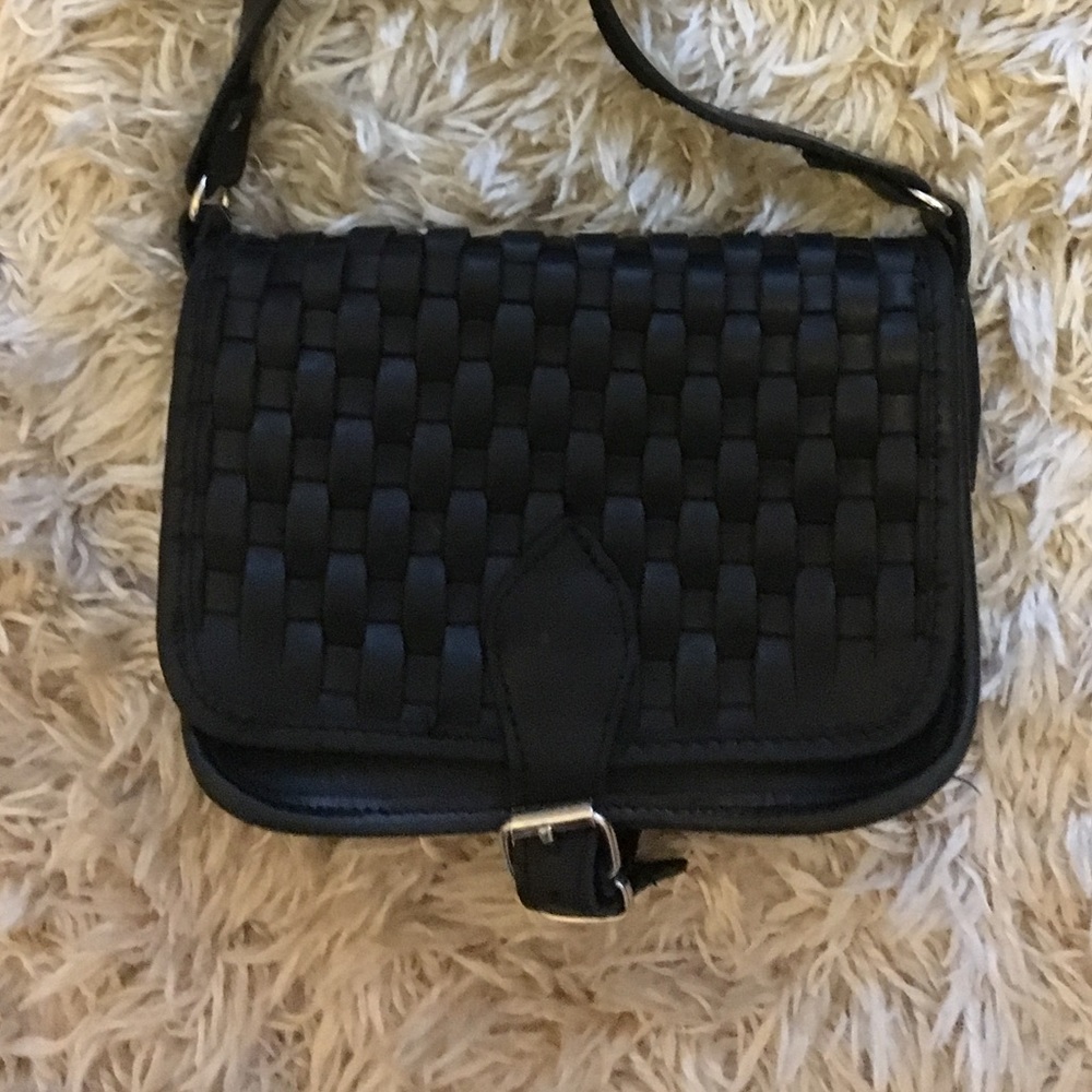 Small Black leather crossbody purse with buckle